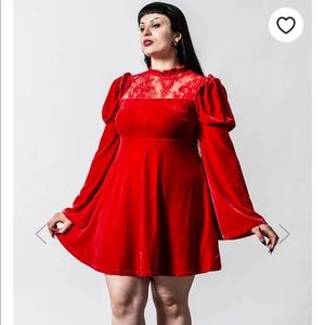 Killstar New Crimson Kiss Scarlet Red Velvet Mini Dress, Sz XL